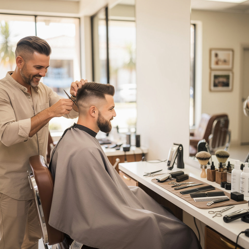 Head West barber providing a professional fade haircut service in Santa Barbara