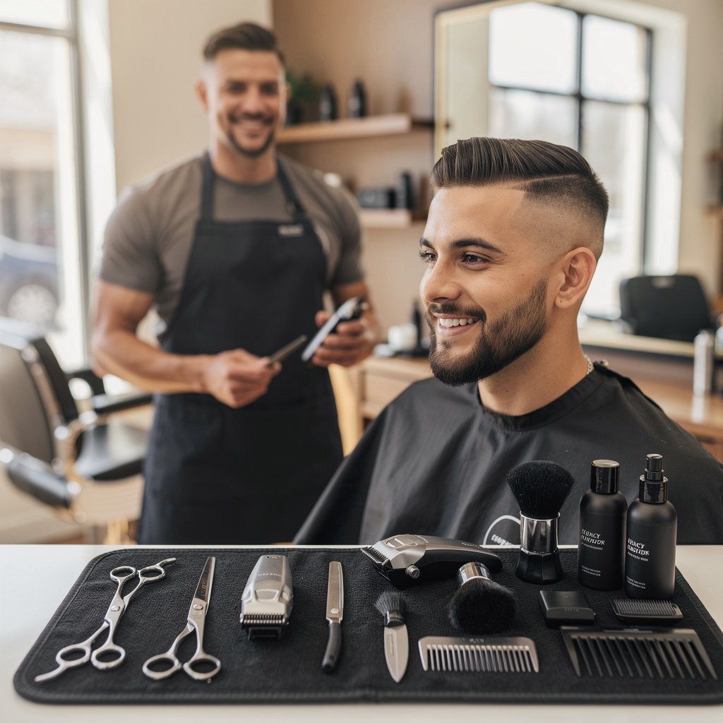 Head West professional barber providing a precise haircut in our Santa Barbara shop